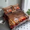 Lenjerie de pat dublu din finet cu 6 piese, design 3D de Crăciun cu felinar și decorațiuni festive pe fundal de lemn rustic.
