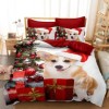 Lenjerie de Crăciun 3D finet cu 6 piese, un cățeluș în costum de Crăciun, decorat cu cadouri și ornamente festive, perfect pentru a sărbători în stil