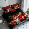 Lenjerie de pat dublu din finet, 6 piese, model de Crăciun cu om de zăpadă și decorațiuni festive pe fundal negru.