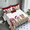 Lenjerie de pat dublu din finet cu 6 piese, design 3D de Crăciun cu pisici în pălării festive pe fundal alb.