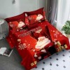 Lenjerie de pat Crăciun 3D din finet, 6 piese, cu design Moș Crăciun pe fundal roșu