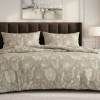 Lenjerie creponata 1 persoana din bumbac 100% cu model floral bej