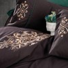 Lenjerie de pat Brode Satin, maro închis și verde, broderii elegante, bumbac satinat