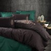 Lenjerie de pat Brode Satin, maro închis și verde, broderii elegante, bumbac satinat