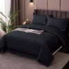 Lenjerie de pat negru din damasc, set de 4 piese, cearșaf cu elastic pentru saltea de 140x200cm