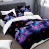 Lenjerie de pat din finet cu elastic, 6 piese, design flamingo multicolor