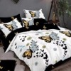 Lenjerie de pat dublu din finet, 6 piese, design vibrant de fluturi galbeni și negri pe fundal alb, cearșafuri negre, perne asortate