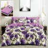 Lenjerie cu elastic din finet, 6 piese, model trandafiri mov pe fundal alb și violet