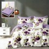 Lenjerie de pat dublu din finet cu design floral în nuanțe de mov și alb, 6 piese