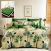 Lenjerie cu elastic din finet, 6 piese, model flori verzi pe fundal bej și verde