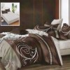 Lenjerie de pat din finet cu elastic, 6 piese, design ornamental maro și crem