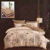 Lenjerie de pat din finet cu elastic, 6 piese, design floral bej și maro