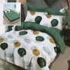 Lenjerie de pat dublu din finet, 6 piese, design modern în nuanțe de verde și galben pe fundal alb