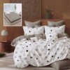 Lenjerie de pat cu elastic din finet, 6 piese, cu design modern de stele alb-negru pe fundal gri
