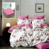 Lenjerie de pat cu elastic din finet, 6 piese, cu design floral în nuanțe de roz și gri