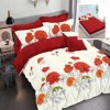 Lenjerie de pat din finet cu elastic, 6 piese, design maci roșii și portocalii