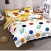 Lenjerie de pat dublu din finet, 6 piese, cu design de planete colorate pe fundal alb