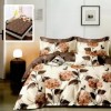 Lenjerie cu elastic din finet, 6 piese, model flori maro pe fundal crem și maro