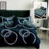 Lenjerie cu elastic din finet, 6 piese, model cercuri albastre pe fundal albastru închis