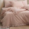 Lenjerie pat 1 persoana cu volane Milagros Ballet roz pudra bumbac 100% ranforce prespalat Bahar Tekstil