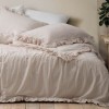 Lenjerie pat dublu cu volane Milagros Ren Mink cu dungi bej ranforce prespalat Bahar Tekstil