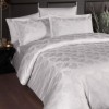 Lenjerie pat dublu Nichol albă cu frunze, culoare albă, 6 piese, Jacquard Satin