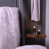 Lenjerie pat Nichol Lila din satin jacquard cu frunze ton pe ton, set 6 piese First Choice cu fete de perna decorative si textura lucioasa