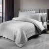 Lenjerie de lux pat dublu jacquard satin 6 piese First Choice Norel Gri cu model geometric in relief