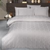 Lenjerie de lux pat dublu jacquard satin 6 piese First Choice Norel Latte cu model geometric circular in relief