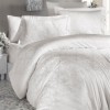 Lenjerie de lux pat dublu jacquard satin 6 piese First Choice Sofya Crem cu model baroc in relief