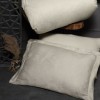 Lenjerie de lux pat dublu jacquard satin 6 piese First Choice Stesha Bej cu model floral si pasari in relief