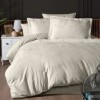 Lenjerie de lux pat dublu jacquard satin 6 piese First Choice Stesha Bej cu model floral si pasari in relief