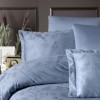 Lenjerie de lux pat dublu jacquard satin 6 piese First Choice Stesha Bleu Floral cu model floral si pasari in relief