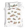 lenjerie de pat 1 persoana craciun 3d cabin bumbac 100% ranforce cu cabane si brazi