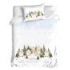 lenjerie craciun snowy 3d 1 persoana bumbac 100 ranforce cu brazi si casute