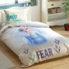 Lenjerie de pat Disney Frozen 2, față-verso, cu Anna și Elsa, mesaje Find Your Strength și Face Your Fear, elemente fosforescente, nuanțe de albastru și alb, 3 piese, bumbac