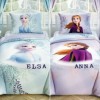 Lenjerie de pat Disney Frozen Anna și Elsa, față-verso, design mov și albastru, 3 piese, bumbac