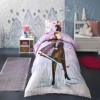 Lenjerie de pat Disney Frozen cu Anna și Elsa, lila, alb, albastru, set de 3 piese, două fețe.