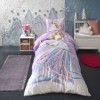 Lenjerie de pat Disney Frozen cu Anna și Elsa, lila, alb, albastru, set de 3 piese, două fețe.