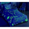 Lenjerie de pat Disney Frozen 2 Free Spirit, față-verso, cu Elsa și Anna, mesaje Free Spirit și Stay Curious, design albastru, 3 piese, bumbac