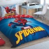 Lenjerie de pat Disney Marvel Spiderman Time to Move, cu Spiderman în acțiune, design albastru, roșu și galben, 3 piese, bumbac