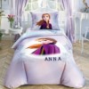Lenjerie de pat Disney Frozen Anna și Elsa, față-verso, design mov și albastru, 3 piese, bumbac