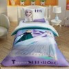 Lenjerie de pat Disney Frozen II Crystal, cu Elsa și Anna, mesaj Together We're Strong, design mov, albastru și alb, 3 piese, bumbac