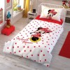 Lenjerie de pat Disney Minnie Mouse Calendar, cu buline roșii și Minnie Mouse în rochie roșie cu buline albe și fundiță, text Minnie Mouse, 3 piese, bumbac