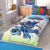 Lenjerie de pat Disney PJ Masks, cu Catboy, Owlette și Gekko, text Catboy Speed, design albastru, verde și roșu, 3 piese, bumbac