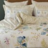 Lenjerie de pat 3D First Choice Irma bumbac satinat 220 TC frunze multicolore cu chenar verde salvie pe fond crem