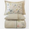 Lenjerie de pat 3D First Choice Irma bumbac satinat 220 TC frunze multicolore cu chenar verde salvie pe fond crem