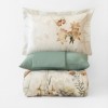 Lenjerie de pat 3D First Choice Panola bumbac satinat 220 TC cu flori pastelate pe fond crem si verso verde salvie
