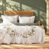 Lenjerie de pat 3D First Choice Panola bumbac satinat 220 TC cu flori pastelate pe fond crem si verso verde salvie