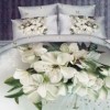 Lenjerie de pat dublu cu imprimeu 3D de flori albe delicate pe fundal alb. Lenjerii de pat 1+1 gratis.